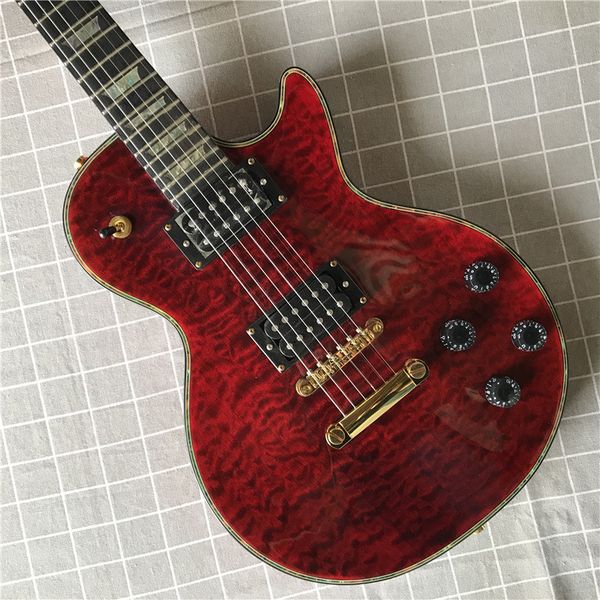 

new selling wine red electric guitar, uitar, colorful striped packaging, gold hardware
