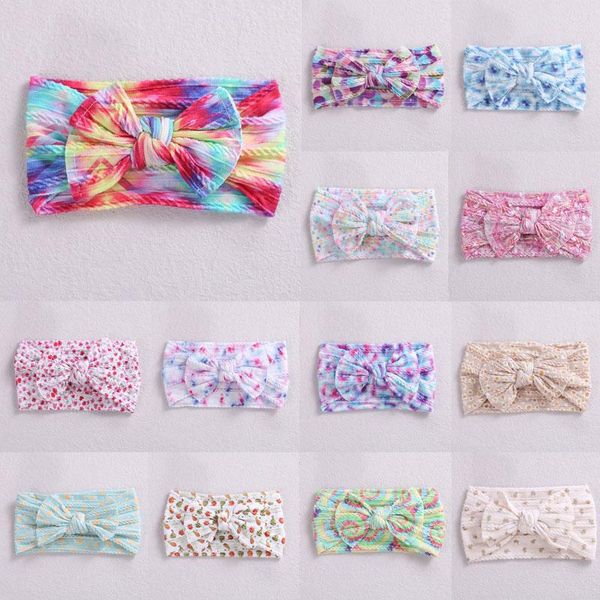 

hair accessories nylon baby bow headband elastic headwear floral turban born girls band printed cable headbands, Slivery;white