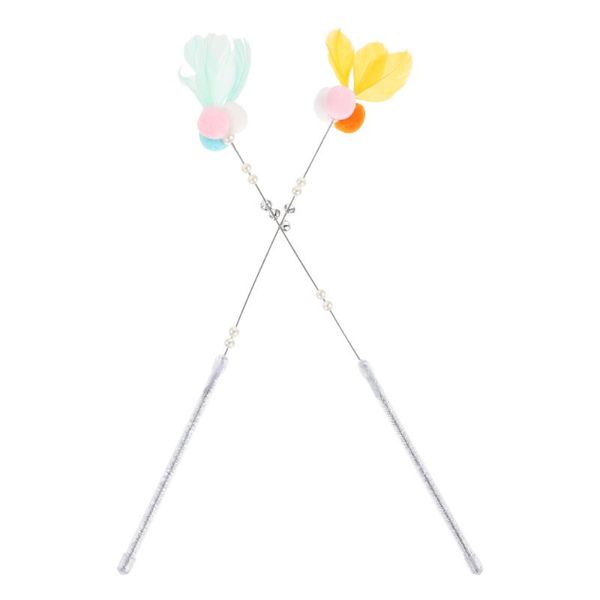 

cat toys 2pcs wand feather wing teaser stick teasing kitten teasers