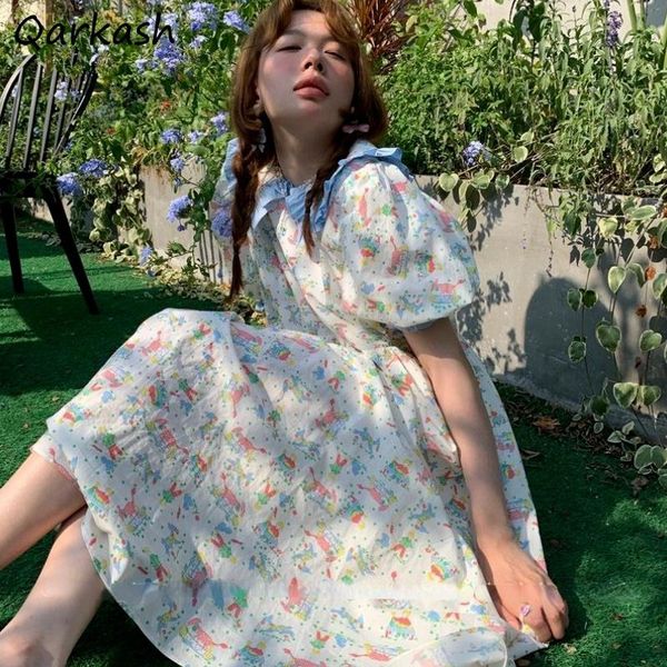 

casual dresses dress women perter pan collar summer printing fit daily sweet girls a-line female retro young all-match vestido feminino, Black;gray