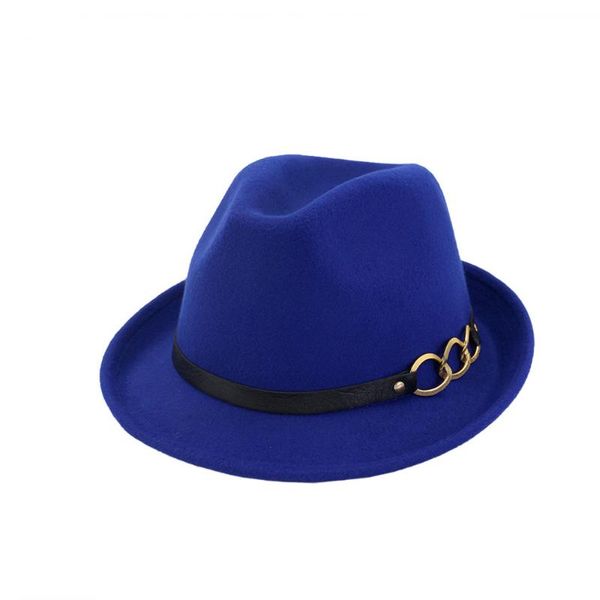 

men women fedora hat with leather belt panama jazz outdoor casual wide brim hats, Blue;gray