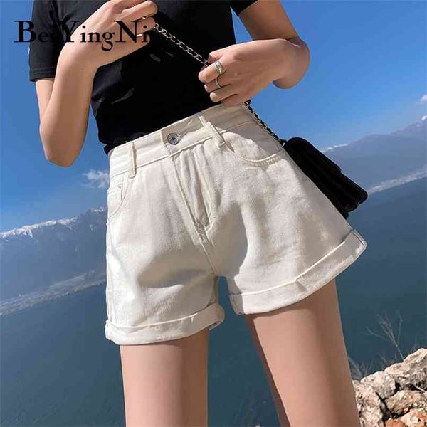 

wide leg shorts jeans female crimping summer fashion leisure simple korean denim white cowboys woman 210506, Blue