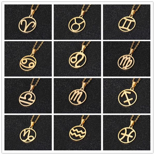 Anhänger Halsketten RINHOO Edelstahl 12 Horoskop Sternzeichen Halskette Gold/Silber Farbe Konstellationen Männer Frauen Schmuck Geschenk