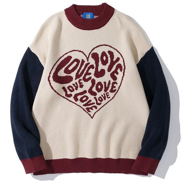 

men's sweaters autumn oversized knitted sweater men love jacquard jumper fashion korean street baggy pullover sweatercoat clothing male, White;black