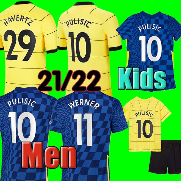 

#10 pulisic #7 kante home blue soccer jerseys 2021/2022 short sleeve away yellow #11 werner #19 mount soccer shirts 21/22 #29 havertz footba, Black;yellow