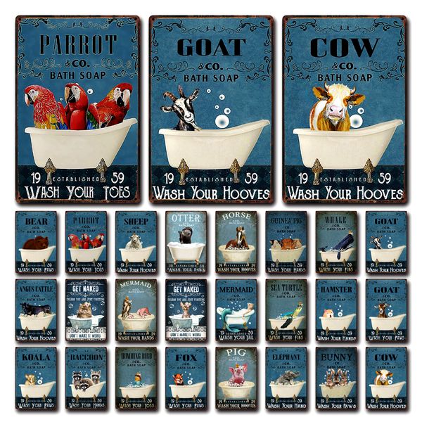 

pet horse bunny cow pig fox goat koala bath soap tin art metal sign home pub bar decor painting 20*30 cm size dy200