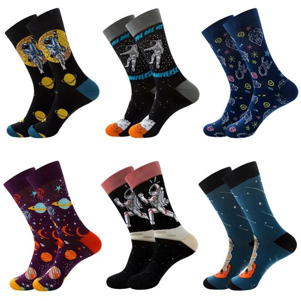 

men's socks large plate star constellation woman smile tube astronaut, Black