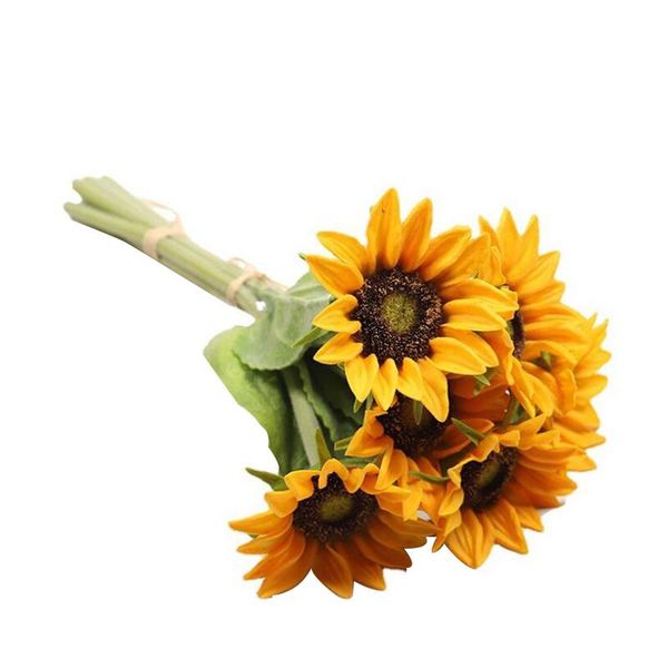 

decorative flowers & wreaths 6 pcs artificial sunflower bouquet fake sunflowers with stems for wedding bride bridesmaid holding flower home