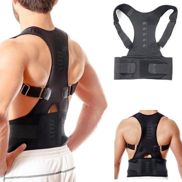 

back support posture correction adjustable therapy corrector shoulder brace belt massager tools, Black;blue