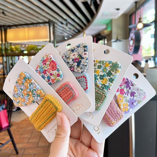 

2pcs/set cotton linen leopard printed hair clips for cute girls barrettes safty hairpins headwear kids accessories, Slivery;white