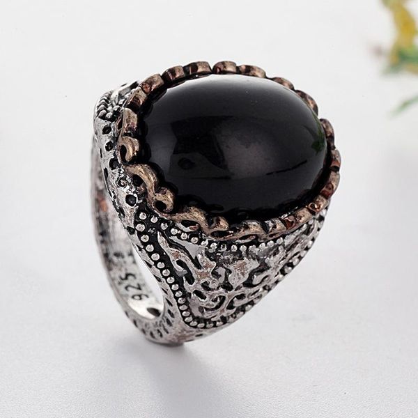

cluster rings fashion black stone ring jewelry classic vintage lady engagement for women wedding anniversary party gift, Golden;silver