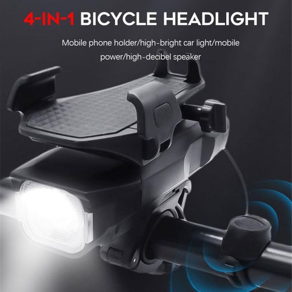 

bike bicycle light phone holder headlight horn multi-function 120db speaker usb charging mtb road lights