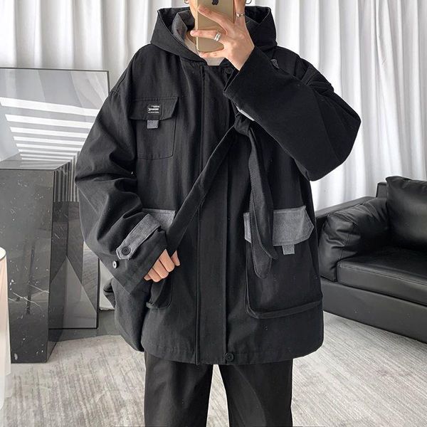 

men's jackets 2021 spring autumn tactical jacket men women loose ruffian handsome hong kong style trend hooded casual techwear streetwe, Black;brown