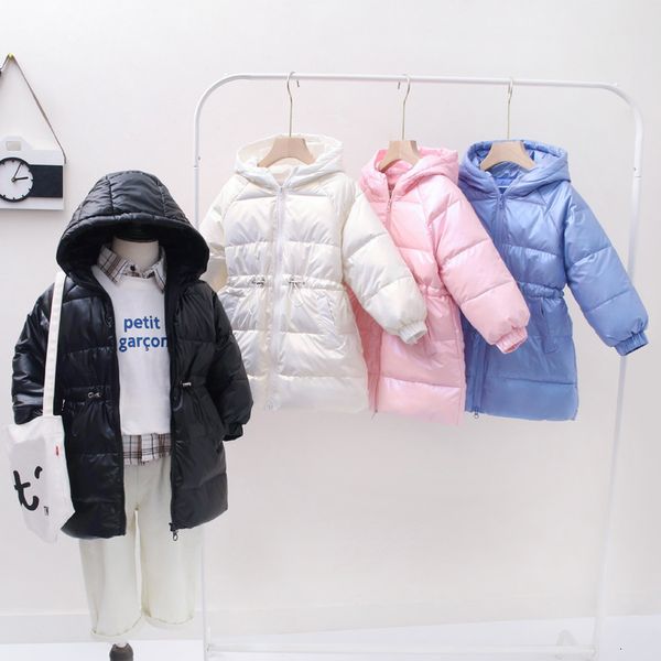 

wash parentchild bright face new foreign style children's down jacket medium and long girls' winter clothes baby coat, Blue;gray