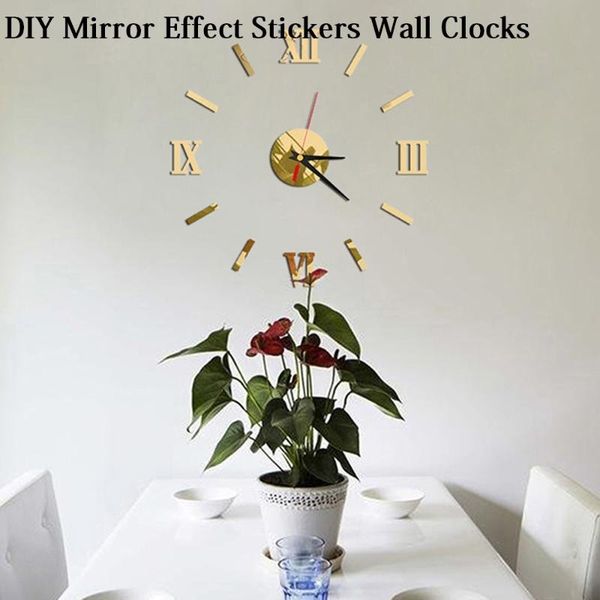 

wall clocks silent non ticking diy interior roman digital 4 color clock creativity 3d sticker mirror effect stickers