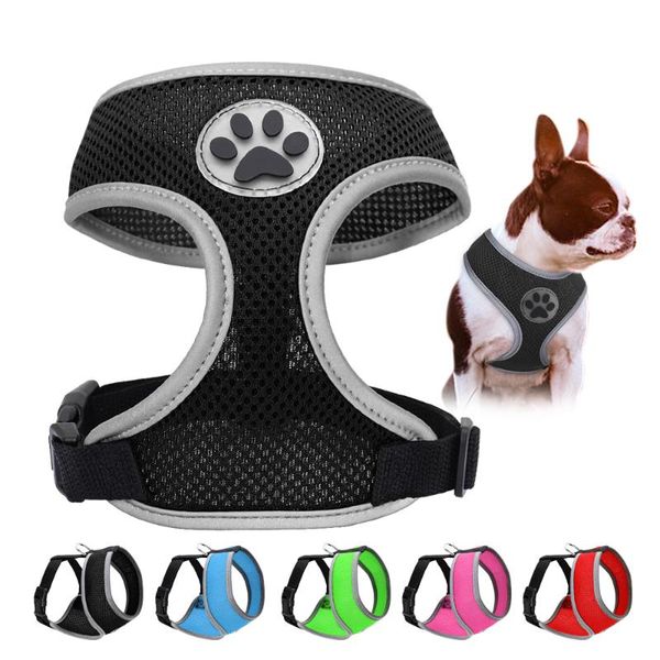 

dog collars & leashes harness nylon mesh pet puppy cat reflective chihuahua pug yorkies vest adjustable for small medium dogs cats