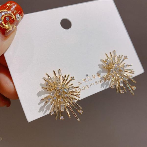 

stud ramos fashion design fireworks elegant earrings for women zircon flower wedding jewelry oorbellen accessories, Golden;silver