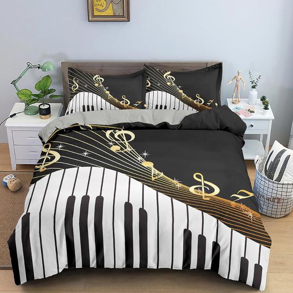 

bedding sets 3d printing piano keys music note treble clef staff black & white 2/3 pieces duvet cover set microfiber bed clothes