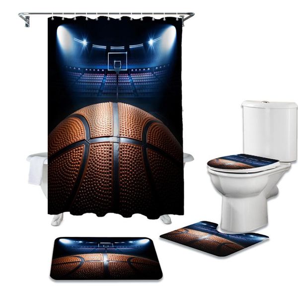 

shower curtains basketball arena ball blue stadium durable waterproof curtain set bathroom rugs carpet toilet seat cover pad floor mat