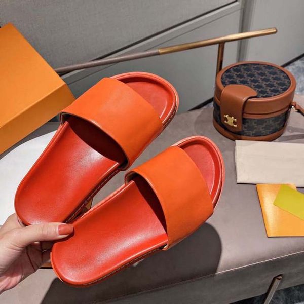 

fashion women shoes multicolor slipper graffiti sandals genuine cowhide leather shoe with logo box flat slippers home11 23, Black