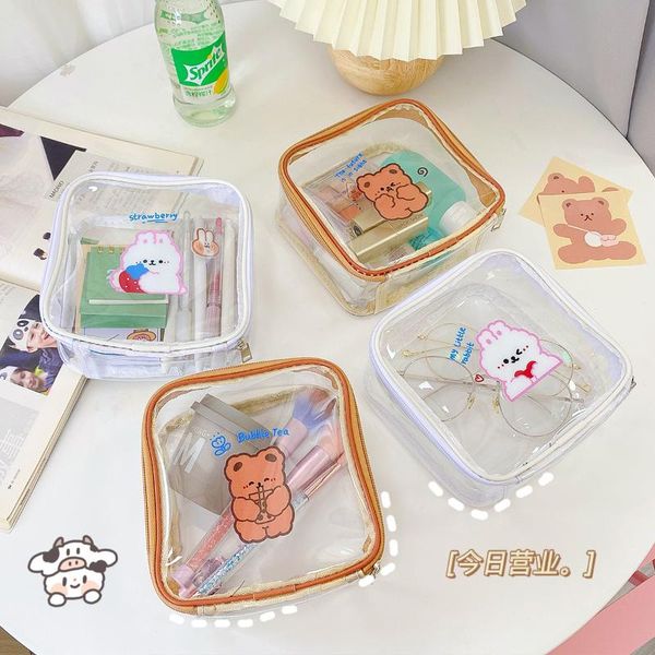 

transparent cosmetic case jelly portable toiletry bag bear pvc large capacity storage kawaii pen box travel makeup pouch bags & cases