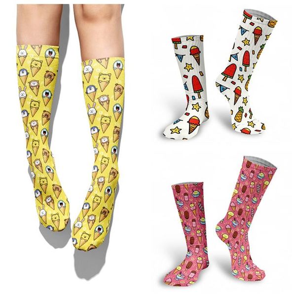

men's socks funny ice cream women tube happy sock tide fashion long snacks cake cartoons man high, Black