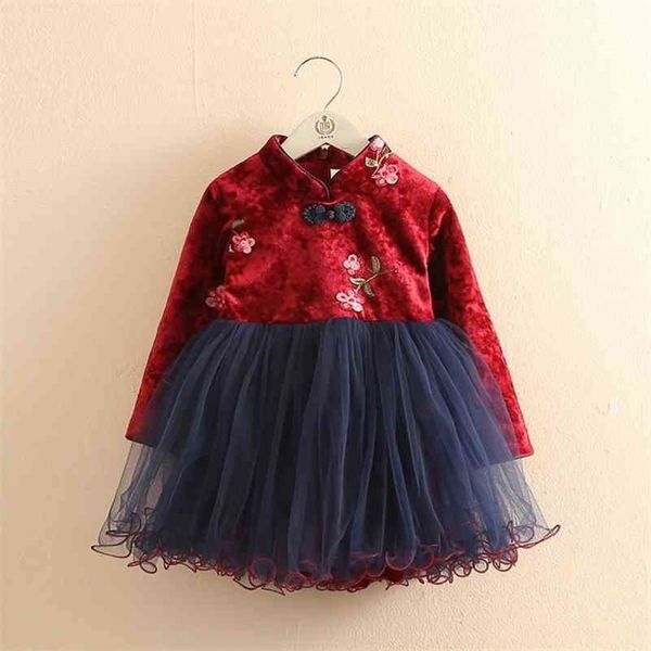 

winter 2 3 4 6 8 10 12 years year lace red traditional chinese tang garments kids baby girls plus velvet winter dresses 210701, Red;yellow