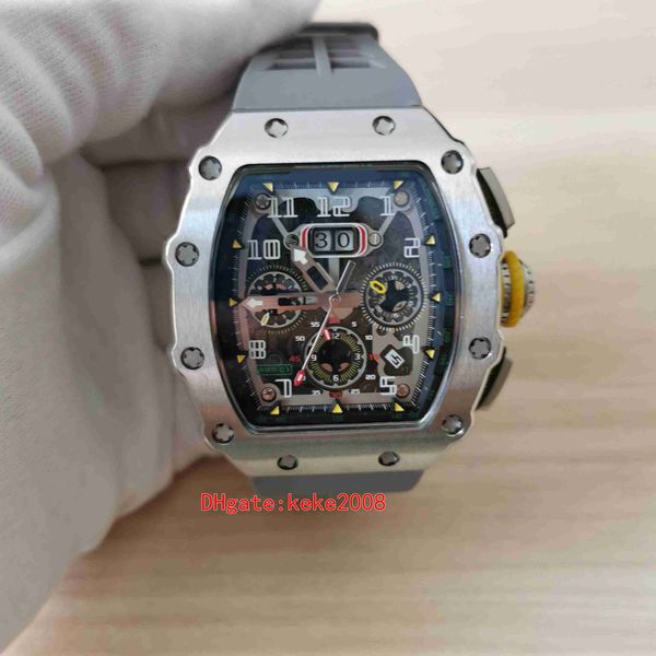 

fashion watch wristwatches 50mm x 40mm r m 11-03 flyback skeleton grey rubber bands stainless transparent mechanical automatic mens men watc, Slivery;brown