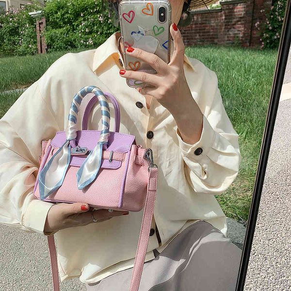 

hand held french niche high-end with foreign style texture straddling one shoulder litchi pattern kelly bag for summer