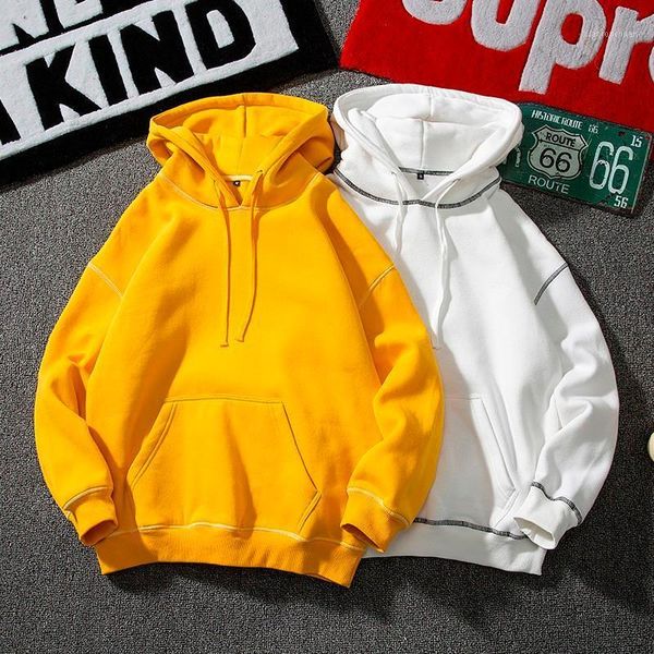 

men's hoodies & sweatshirts kemoy men solid harajuku hooded 2021 thick fleece mens korean fashions colorful couple streetwear hoodie, Black