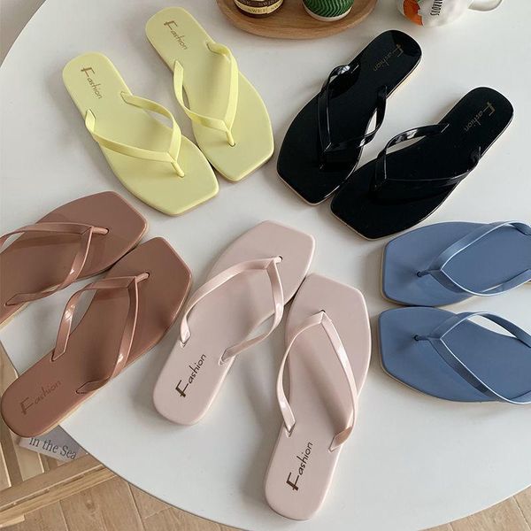 

slippers cresfimix lady soft & comfortable open toe flip flops women cute jelly beach woman casual flat sandalias, Black