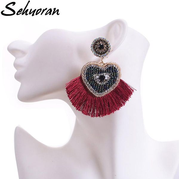 

dangle & chandelier sehuoran tassel heart oorbellen glass beads handmade pendientes crystal drop earrings for women statement gifts, Silver