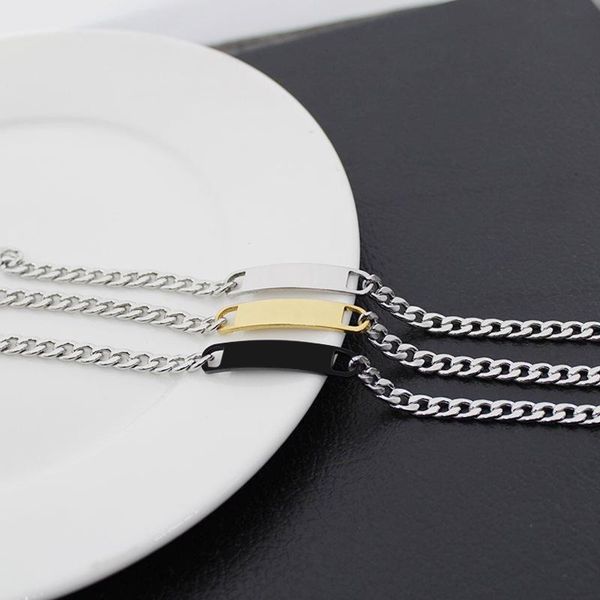 

link, chain titanium steel blank bracelets delicate simple gun black gold women bangle exquisite jewelry for customized