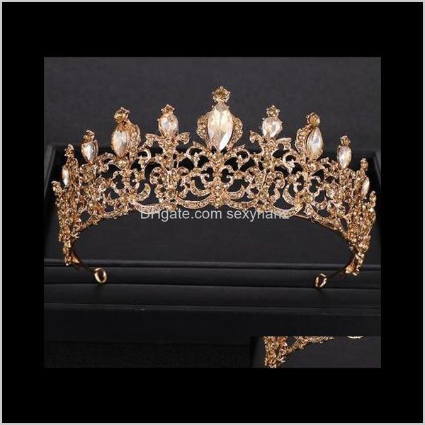 

clips & barrettes drop delivery 2021 vintage baroque queen tiara crown bridal diadem gold crystal rhinestone head jewelry headpiece wedding, Golden;silver