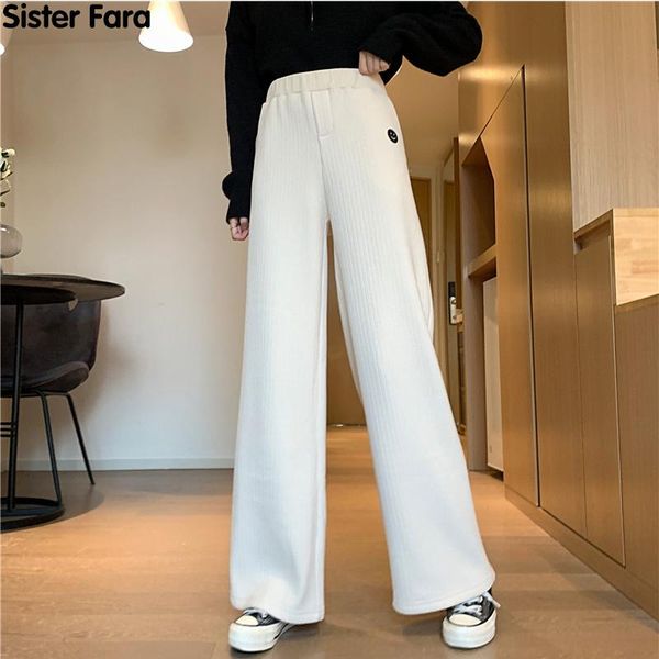

women's pants & capris sister fara spring knitted loose elastic waist women straight trousers autumn ladies casual floor-length 2021, Black;white