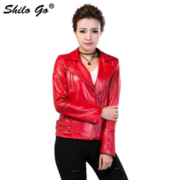 

women's jackets plus size fashion women sheep leather lapel zipper red black motorcycle genuine jacket xxxl, Black;brown