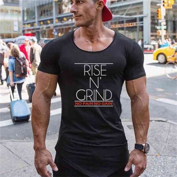 

brand cotton men clothing male slim fit t shirt man fitness t-shirts compression t-shirts print mens gym tees 210716, White;black