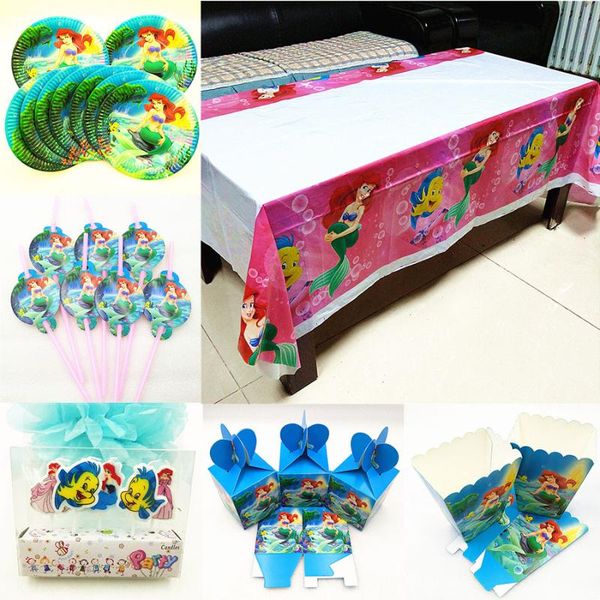 

packaging dinner service mermaid party supplies table cloth cartoon theme candy popcorn box straw plate candle favors set kids birthday deco