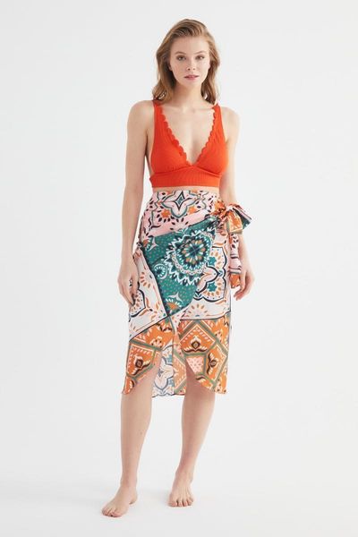 

trendyol colorful paisley pattern lacing detailed skirt tbess21et0563 skirts, Black