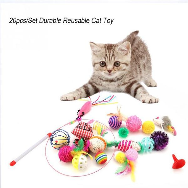 

10pcs/20pcs pet interactive toy kit variety funny catnip mouse balls feather heads cat stick toys teaser rop for kitten dog