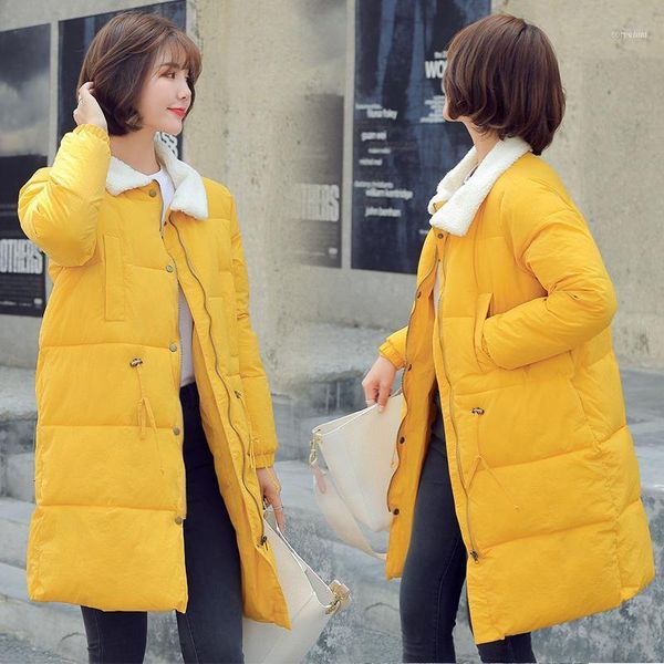 

cotton-padded clothes girls long fund bread serve down cotton thickening jacket student lamb hair loose coat1, Black