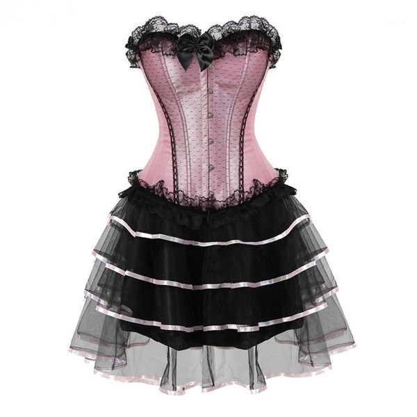 

bustiers & corsets fashion plus size costume overbust burlesque lace for women corset and skirt set tutu corselet dress, Black;white