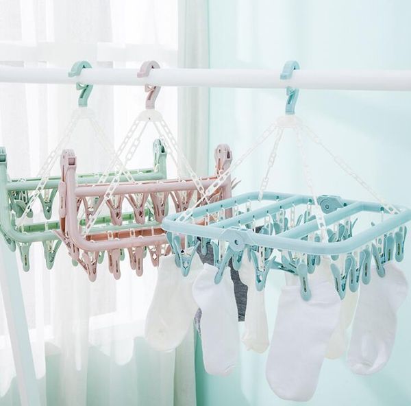 

laundry bags folding clothes drying rack underwear socks clip multifunctional plastic cloth hanger towel