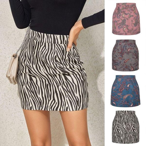 

skirts 2021 women's suede print skirt autumn and winter fashion cashew zipper a-line, Black