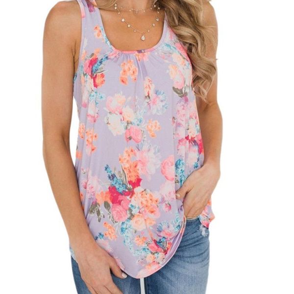 

women's t-shirt 2021 summer casual fashion trend print u-neck vest good quality, White