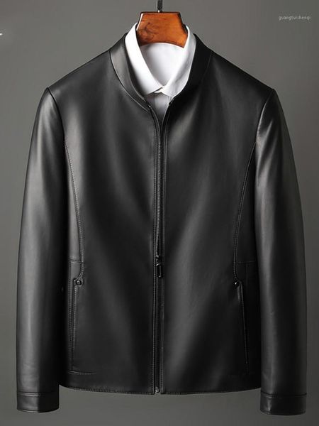 

mens genuine leather clothes stand collar jacket sheepskin business casual coat men's & faux, Black