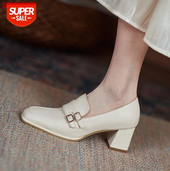

square toe thick heel single shoes women's early fashion high heels british style small leather tide soft loafers #wl6c, Black