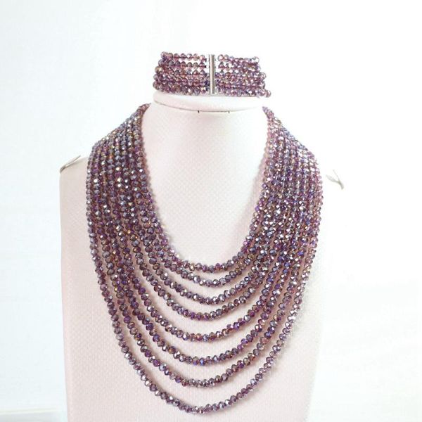 

earrings & necklace bright purple ab crystal glass 4x6mm beads fashion diy jewelry set 8 rows chain nacklace 5 bracelet b851, Silver