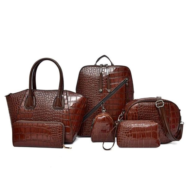

evening bags pu leather handbags women fashion ladies 6 pieces set shoulder bag luxury designer crocodile female tote