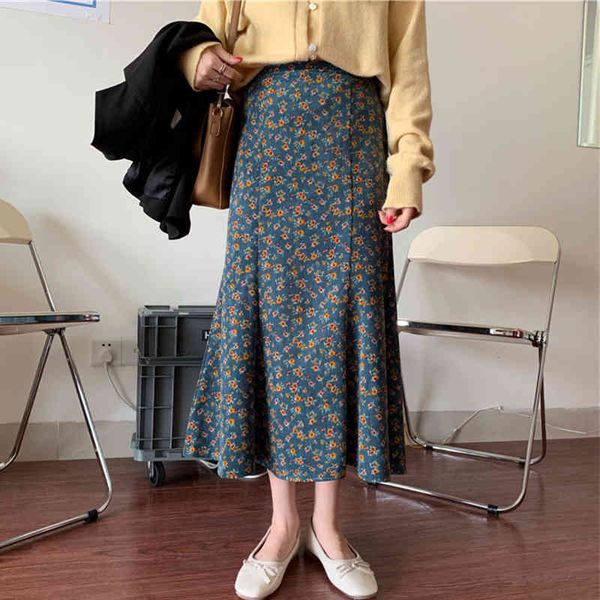 

skirts moluled the whole game skirt trumpet mermaid sweet velvet floral autumn impression of tall chic waist long calf mid-retro, Black